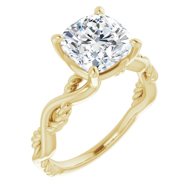 10K Yellow Gold Customizable Cushion Cut Solitaire with Twisting Split Band