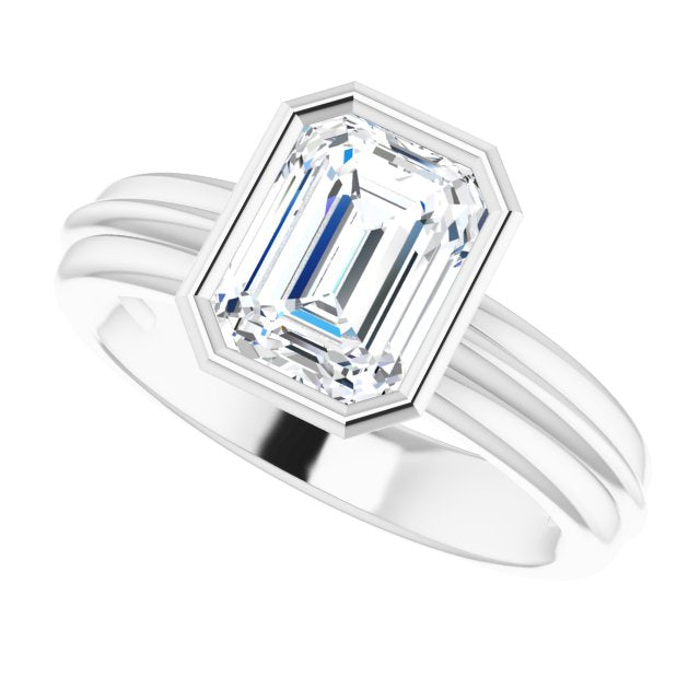 Cubic Zirconia Engagement Ring- The Aretha (Customizable Bezel-set Radiant Cut Solitaire with Grooved Band)