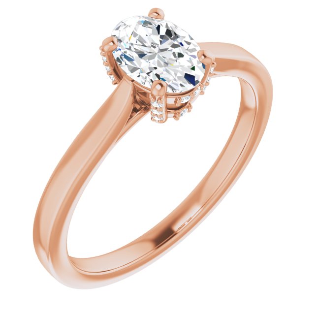 10K Rose Gold Customizable Cathedral-Raised Oval Cut Style with Prong Accents Enhancement