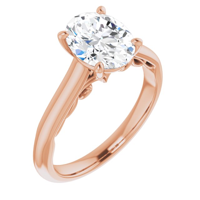 10K Rose Gold Customizable Oval Cut Cathedral Solitaire with Two-Tone Option Decorative Trellis 'Down Under'