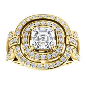 Cubic Zirconia Engagement Ring- The Jill (Asscher Cut Double Halo with Ultrawide Split-Pavé Band)