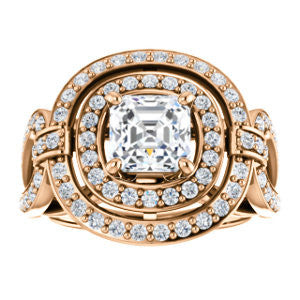 Cubic Zirconia Engagement Ring- The Jill (Asscher Cut Double Halo with Ultrawide Split-Pavé Band)