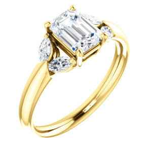 Cubic Zirconia Engagement Ring- The Leeanne (Customizable 5-stone Design with Emerald Cut Center and Marquise Accents)