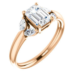 Cubic Zirconia Engagement Ring- The Leeanne (Customizable 5-stone Design with Emerald Cut Center and Marquise Accents)