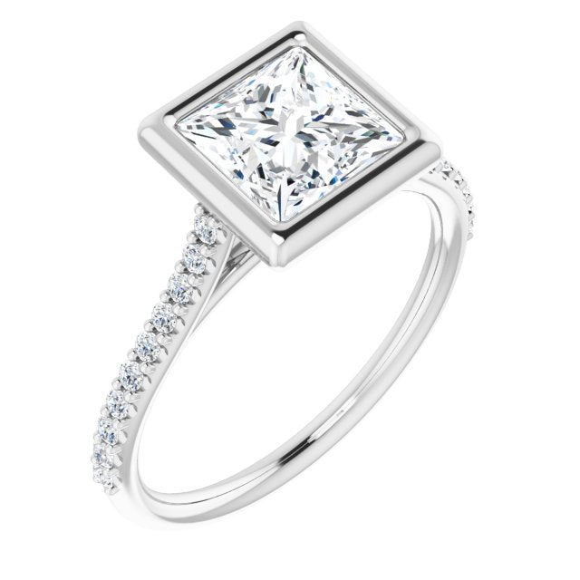 10K White Gold Customizable Bezel-set Princess/Square Cut Style with Ultra-thin Pavé-Accented Band