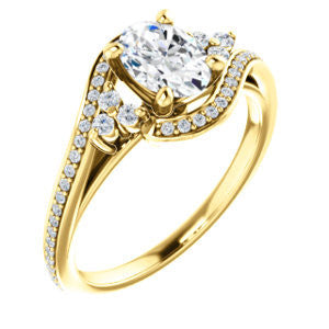 Cubic Zirconia Engagement Ring- The Candie (Customizable Oval Cut with Artisan Bypass Pavé and 7-stone Cluster)