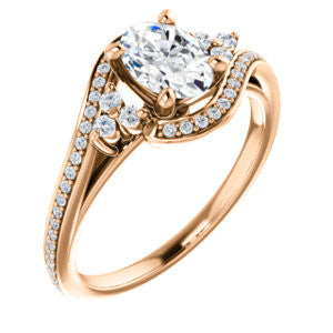 Cubic Zirconia Engagement Ring- The Candie (Customizable Oval Cut with Artisan Bypass Pavé and 7-stone Cluster)