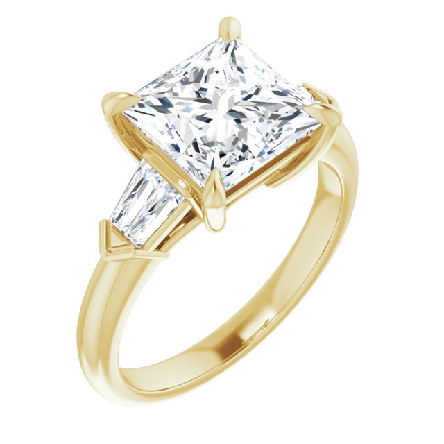 10K Yellow Gold Customizable 5-stone Design with Princess/Square Cut Center and Quad Baguettes