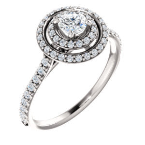 Cubic Zirconia Engagement Ring- The Alisa (Customizable Round Cut with Geometric Double Halo)