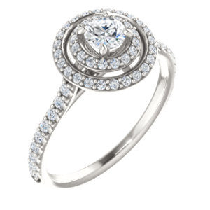 Cubic Zirconia Engagement Ring- The Alisa (Customizable Round Cut with Geometric Double Halo)