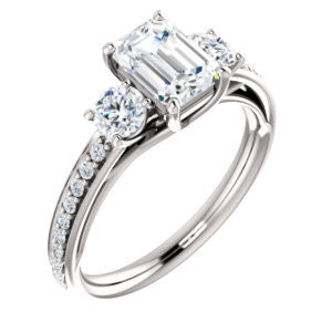 Cubic Zirconia Engagement Ring- The Kristin (Customizable Emerald Cut 3-stone Design Enhanced with Pavé Band)