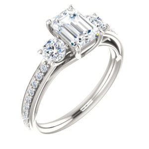 Cubic Zirconia Engagement Ring- The Kristin (Customizable Emerald Cut 3-stone Design Enhanced with Pavé Band)