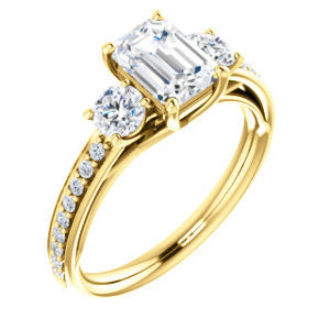 Cubic Zirconia Engagement Ring- The Kristin (Customizable Emerald Cut 3-stone Design Enhanced with Pavé Band)