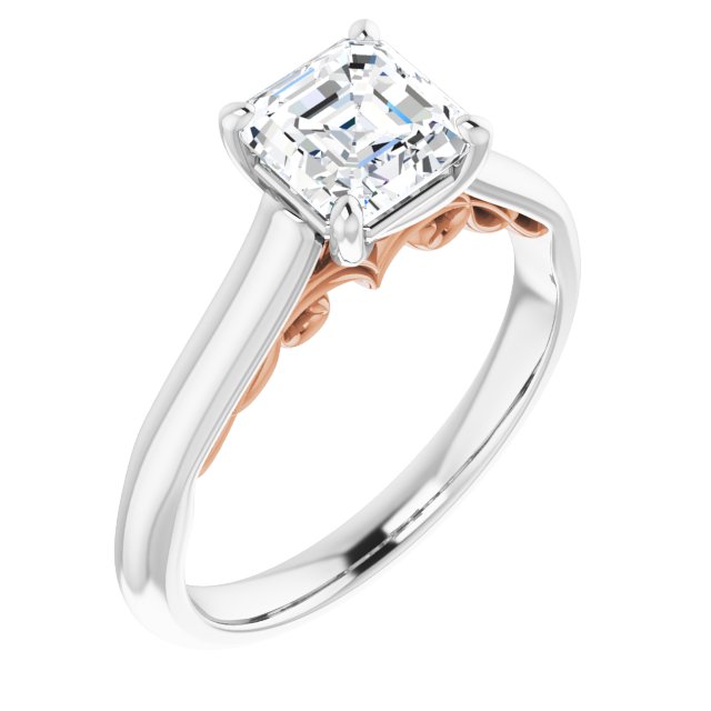 14K White & Rose Gold Customizable Asscher Cut Cathedral Solitaire with Two-Tone Option Decorative Trellis 'Down Under'