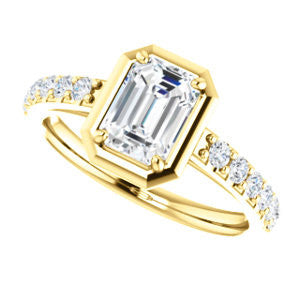 Cubic Zirconia Engagement Ring- The Lynette (Customizable Cathedral-style Bezel-set Emerald Cut 13-stone Design with Round Band Accents)