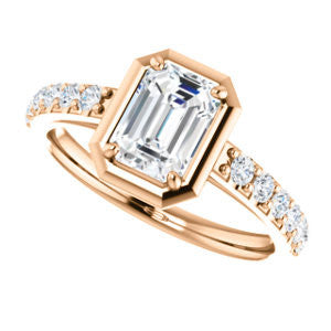 Cubic Zirconia Engagement Ring- The Lynette (Customizable Cathedral-style Bezel-set Emerald Cut 13-stone Design with Round Band Accents)