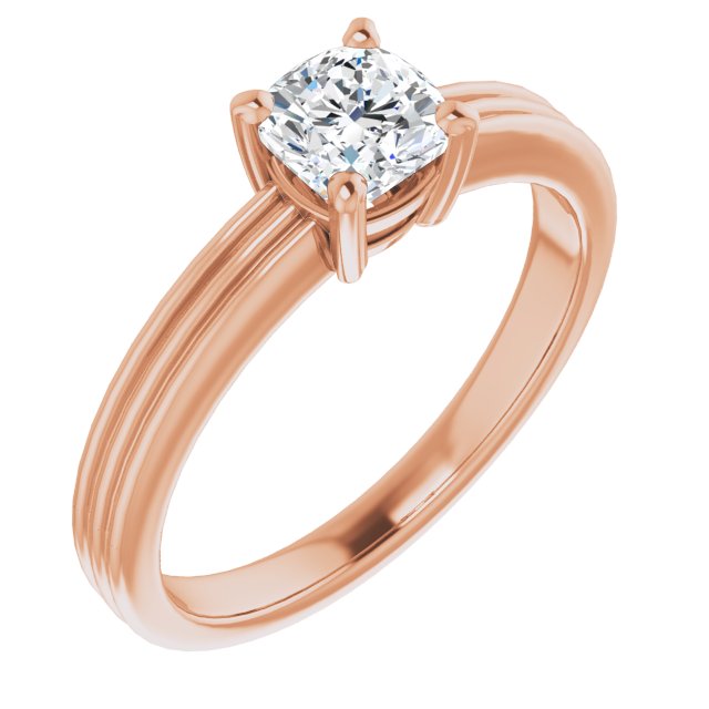 10K Rose Gold Customizable Cushion Cut Solitaire with Double-Grooved Band