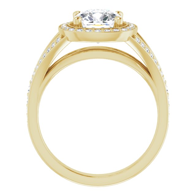 Cubic Zirconia Engagement Ring- The Heather Erin (Customizable Cathedral-Halo Cushion Cut Style featuring Split-Shared Prong Band)