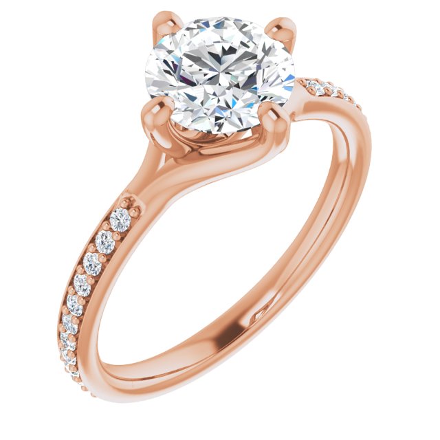 10K Rose Gold Customizable Round Cut Design featuring Thin Band and Shared-Prong Round Accents