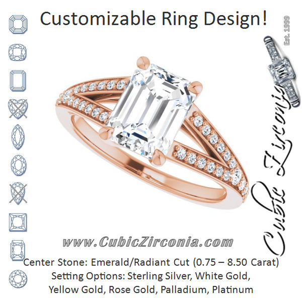 Cubic Zirconia Engagement Ring- The Gaurika (Customizable Radiant Cut Center with Thin Split-Shared Prong Band)