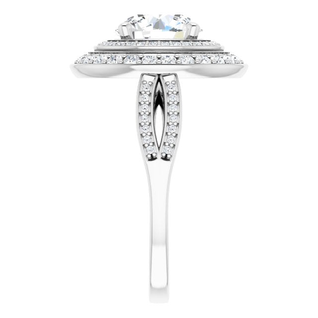 Cubic Zirconia Engagement Ring- The Henrika (Customizable Cathedral-style Round Cut Design with Double Halo & Split-Pavé Band)