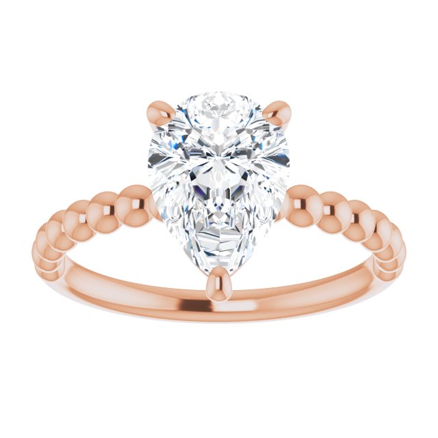 Cubic Zirconia Engagement Ring- The Hattie (Customizable Pear Cut Solitaire with Thin Beaded-Bubble Band)