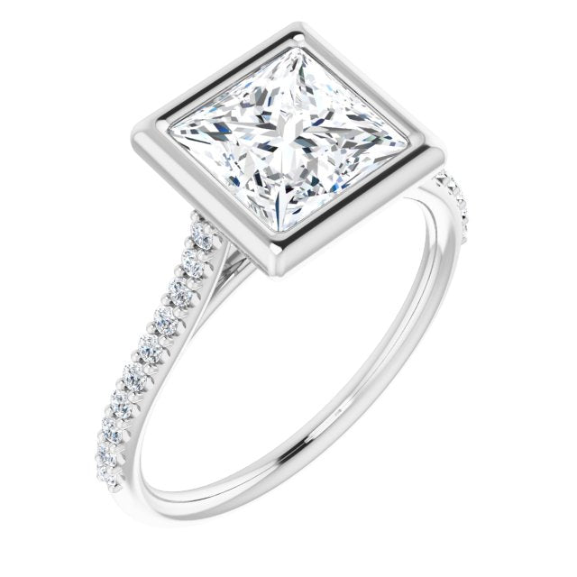 10K White Gold Customizable Bezel-set Princess/Square Cut Style with Ultra-thin Pavé-Accented Band
