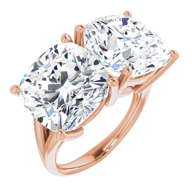 10K Rose Gold Customizable Two-Stone Cushion Cut with Split Band