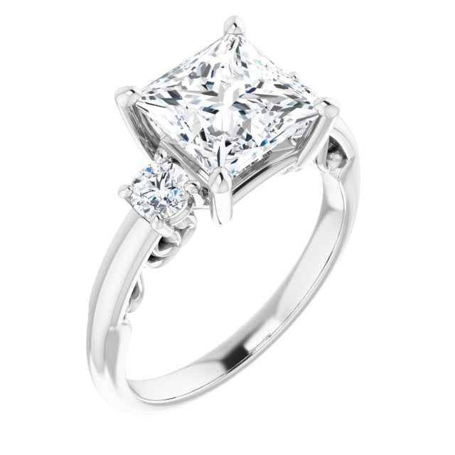 Cubic Zirconia Engagement Ring- The Danika (Customizable Princess/Square Cut 3-stone Style featuring Heart-Motif Band Enhancement)