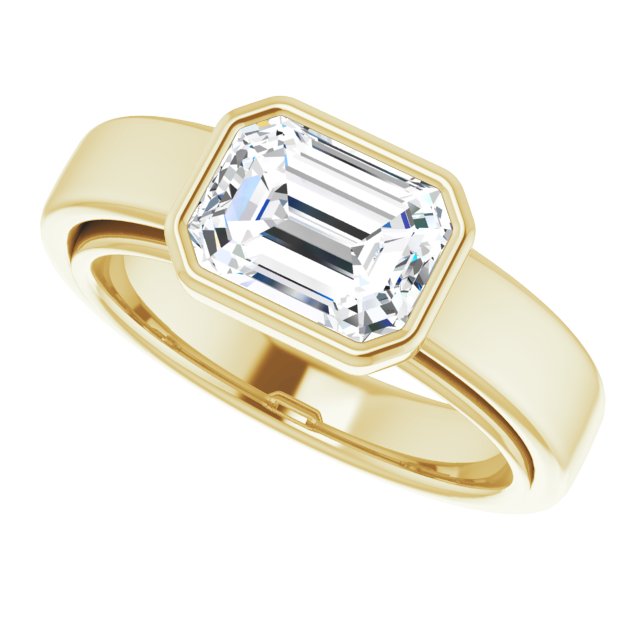 Cubic Zirconia Engagement Ring- The Dunyasha (Customizable Cathedral-Bezel Emerald Cut Solitaire with Wide Band)