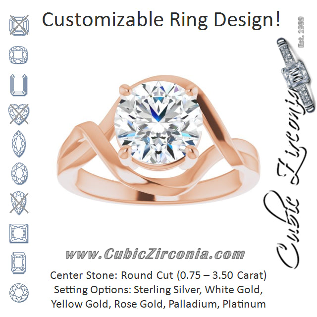 Cubic Zirconia Engagement Ring- The Helene (Customizable Round Cut Hurricane-inspired Bypass Solitaire)
