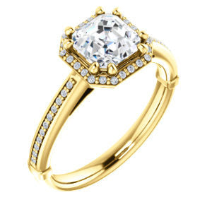 Cubic Zirconia Engagement Ring- The Letitia (Customizable Cathedral-set Asscher Cut Halo Style with Pavé Band)