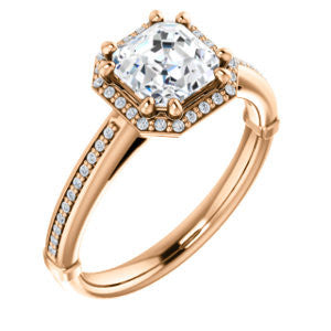 Cubic Zirconia Engagement Ring- The Letitia (Customizable Cathedral-set Asscher Cut Halo Style with Pavé Band)