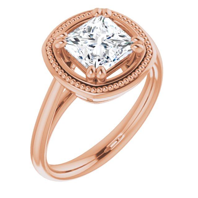 10K Rose Gold Customizable Princess/Square Cut Solitaire with Metallic Drops Halo Lookalike