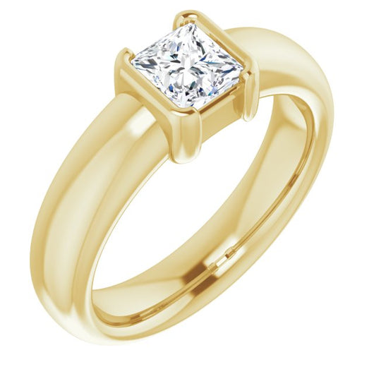 10K Yellow Gold Customizable Bezel-set Princess/Square Cut Solitaire with Thick Band