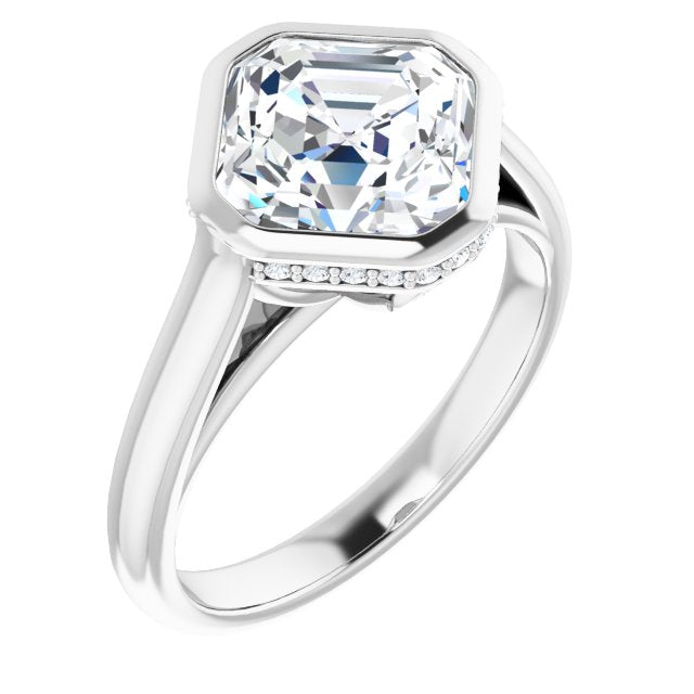 10K White Gold Customizable Asscher Cut Semi-Solitaire with Under-Halo and Peekaboo Cluster