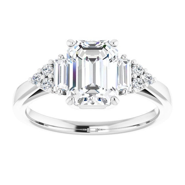 Cubic Zirconia Engagement Ring- The Barb (Customizable 9-stone Design with Radiant Cut Center, Side Baguettes and Tri-Cluster Round Accents)