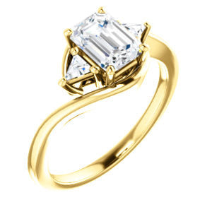 Cubic Zirconia Engagement Ring- The Sophie (Customizable 3-stone Twisting Bypass Style with Emerald Cut Center and Triangle Accents)