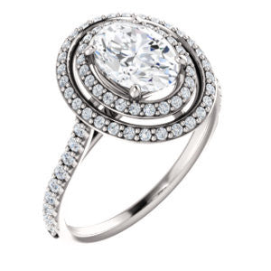 Cubic Zirconia Engagement Ring- The Alisa (Customizable Cushion Cut with Geometric Double Halo)