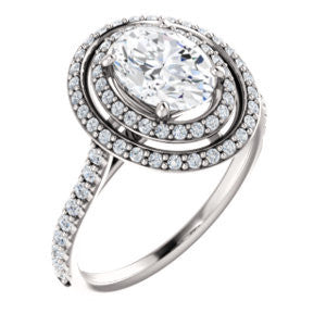 Cubic Zirconia Engagement Ring- The Alisa (Customizable Round Cut with Geometric Double Halo)
