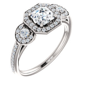 Cubic Zirconia Engagement Ring- The Téa (Cushion Cut Customizable 3-Stone Cathedral-Halo with Accented Band)