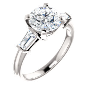 Cubic Zirconia Engagement Ring- The Monica (Customizable Heart Cut Center with Dual Tapered Baguettes)