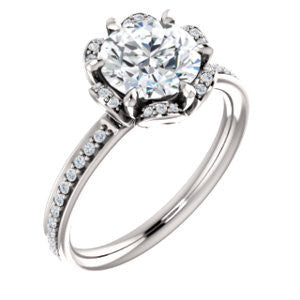Cubic Zirconia Engagement Ring- The Rosie (Customizable Round Cut Style with Floral-Inspired Halo and Extra-Thin Pavé Band)