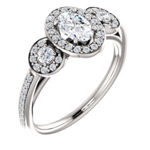 Cubic Zirconia Engagement Ring- The Téa (Oval Cut Customizable 3-Stone Cathedral-Halo with Accented Band)