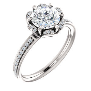 Cubic Zirconia Engagement Ring- The Rosie (Customizable Round Cut Style with Floral-Inspired Halo and Extra-Thin Pavé Band)