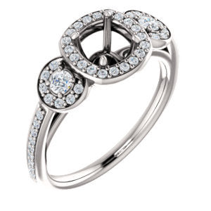 Cubic Zirconia Engagement Ring- The Téa (Cushion Cut Customizable 3-Stone Cathedral-Halo with Accented Band)