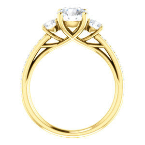 Cubic Zirconia Engagement Ring- The Kristin (Customizable Round Cut 3-stone Design Enhanced with Pavé Band)