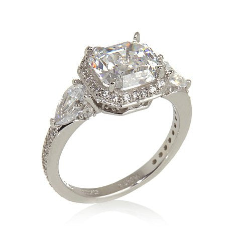 Cubic Zirconia Engagement Ring- The Lori Blue (4.04 Carat TCW Asscher Cut Halo with Pear Cut and Pave Accents)