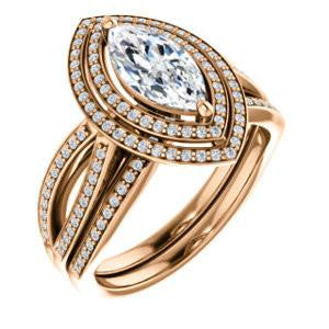 Cubic Zirconia Engagement Ring- The Shannan (Customizable Cathedral-set Marquise Cut 2x Halo with Split-Pavé Band)