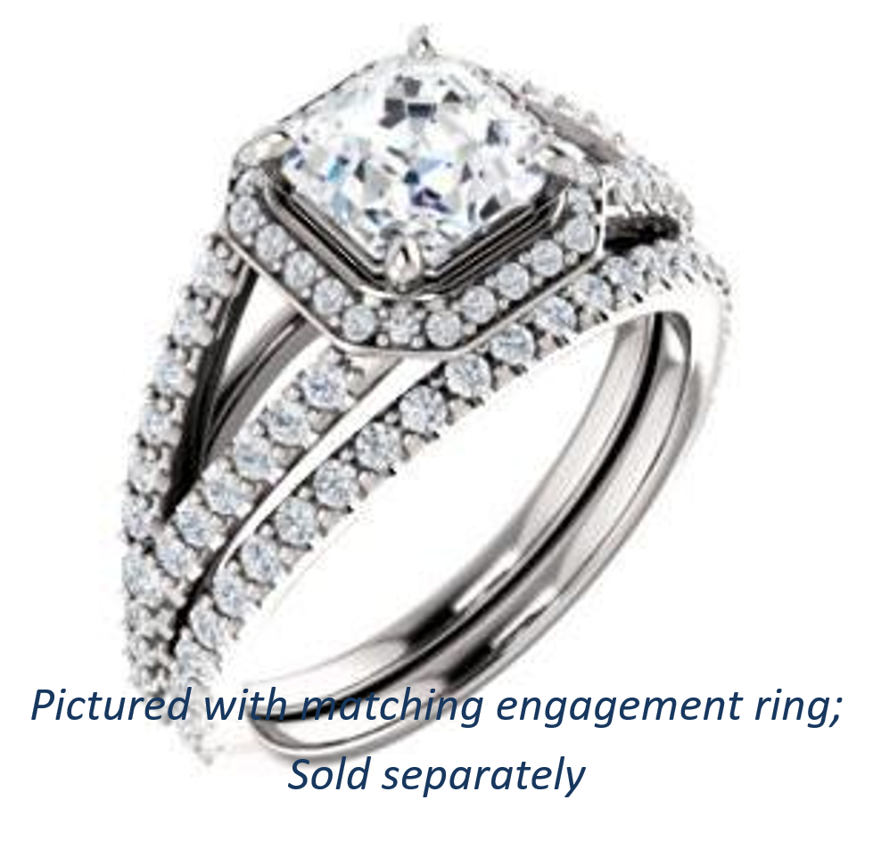 Cubic Zirconia Engagement Ring- The Azul (Customizable Asscher Cut Style with Cathedral-Halo and Split-Pavé Band)
